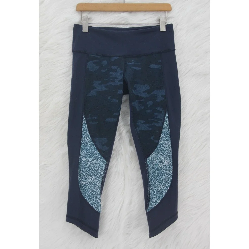 Lululemon Athletica Lotus Cropped Leggings Camo Inkwell Sashiko 4 Wunder Under